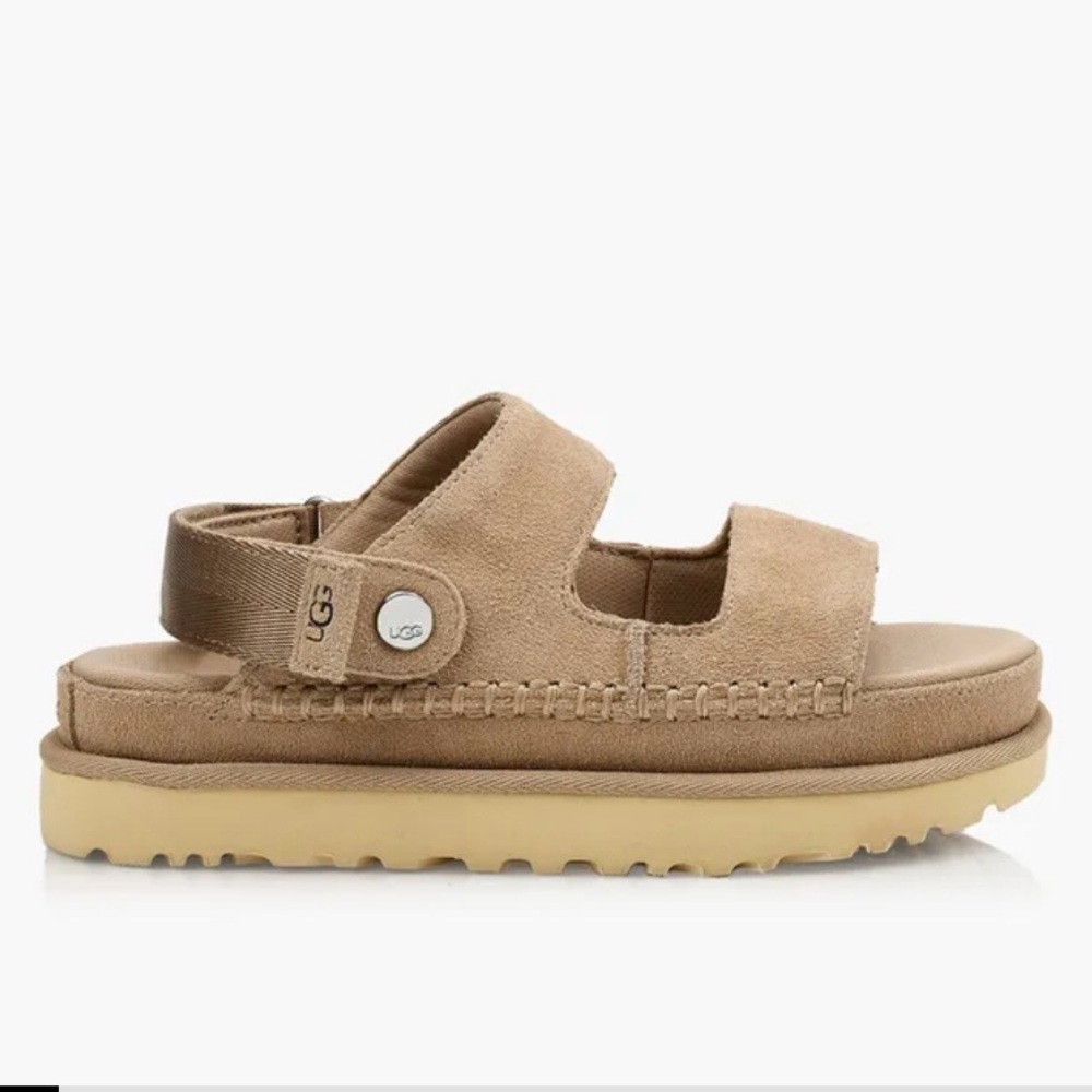UGG Tan Suede Golden Star Platform Slide Sandals